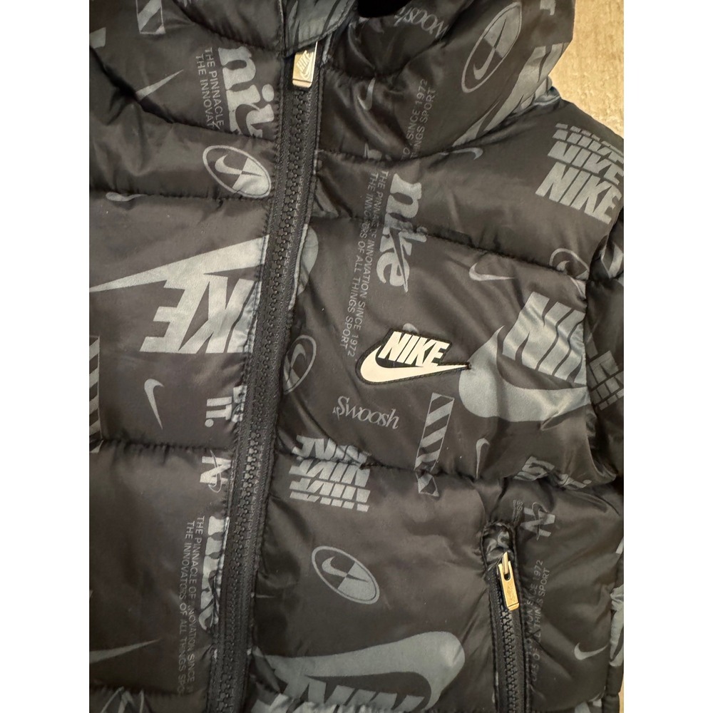 Boys Nike Puffer Full Zip Jacket Winter Coat Black 3T All Over Print - Picture 5 of 8